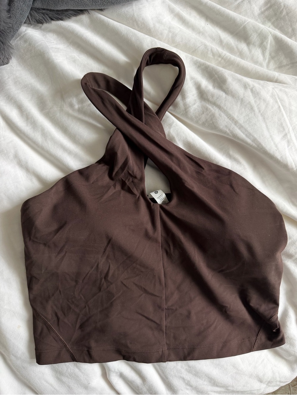 Key hole Cross- Crop Top - Brown